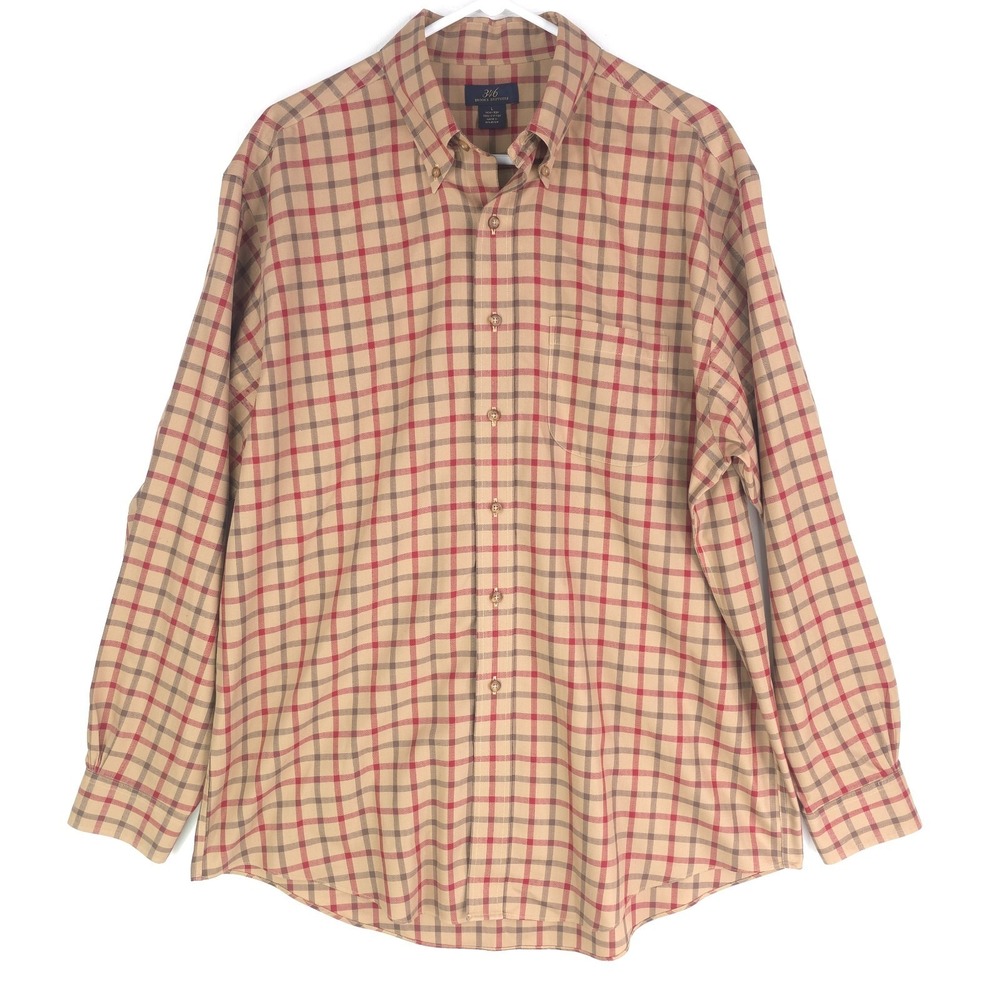 Brooks Brothers 346 Men Large Long Sleeve Button Down Brown Red Check Non Iron